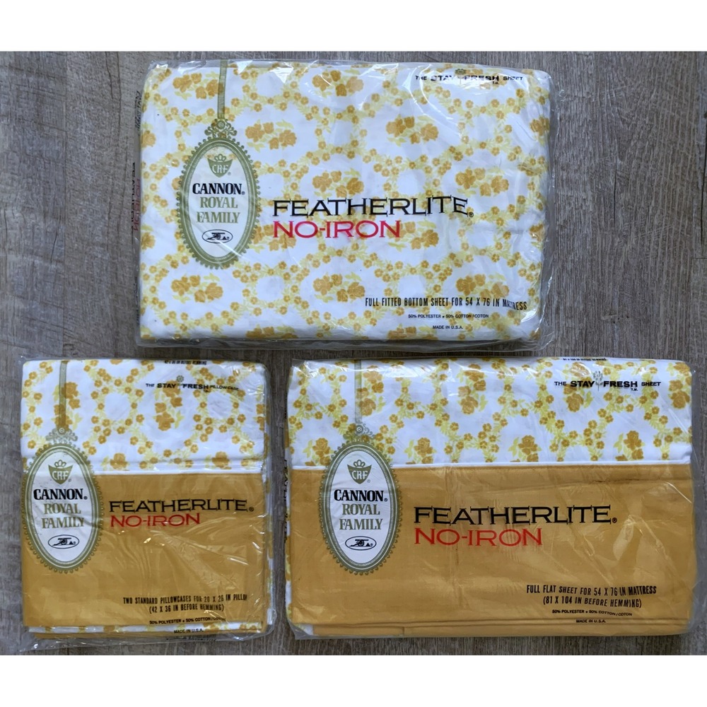 CANNON Featherlite Cameo Rose Dble Full Sheet Set Harvest Gold NOS 4pc Set 1970